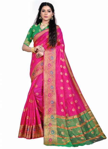 Dark Pink Colour ASHIKA LOTUS BUTTA 3 Designer Latest Festive Wear Cotton Silk Saree Collection 656